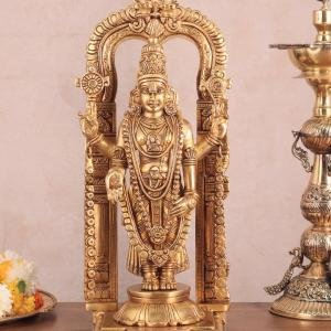 Brass Tirupati Balaji Statue with Hanging Mala | 17" Sacred Masterpiece | 8.5kg Temple Grade Art | Framed Divine Murti | Jaipurio